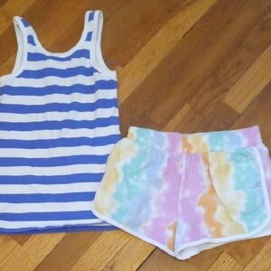 purple & White Striped Tank with Pastel Tie-Dye Shorts Set girl large